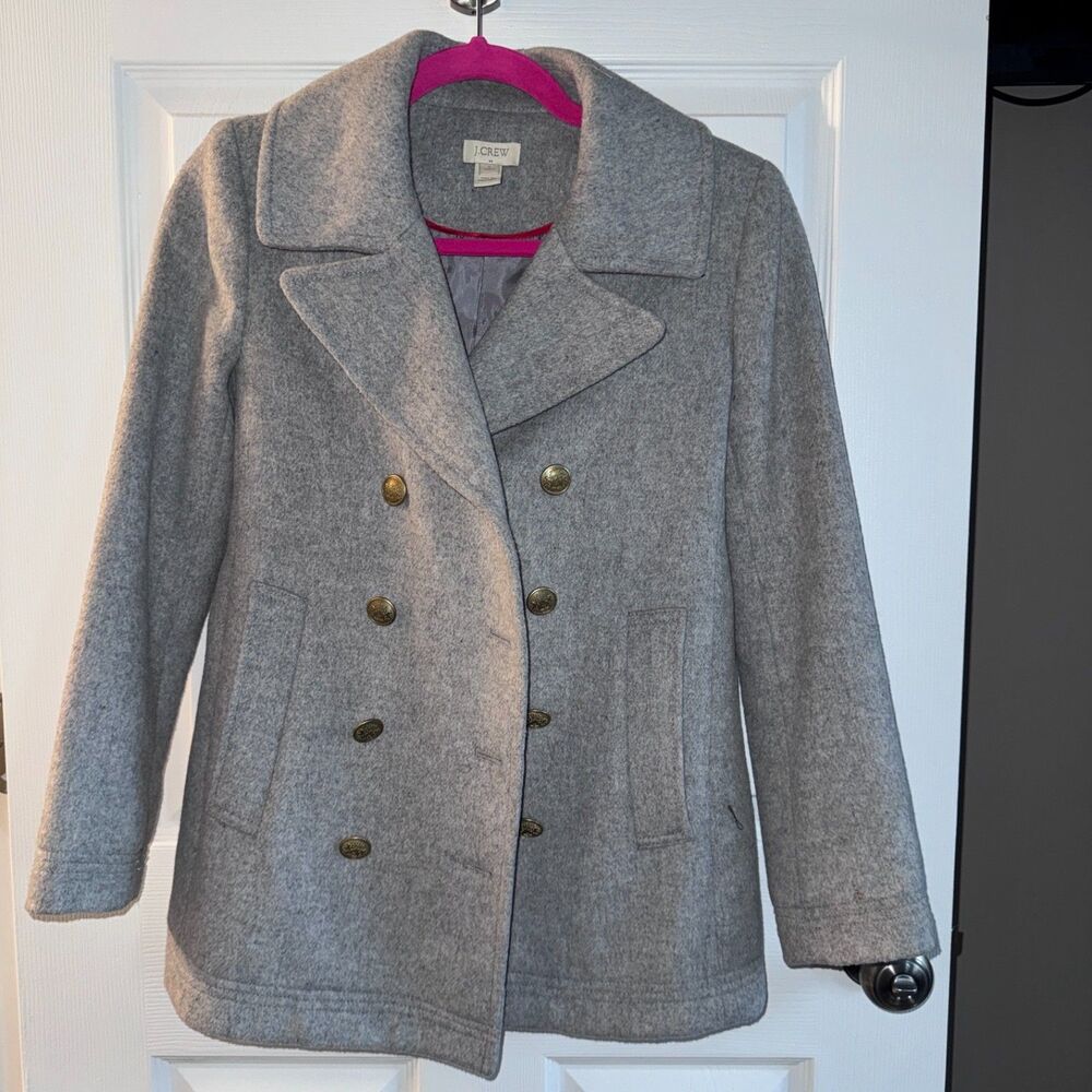 J.Crew Gray Wool Blend Gold Button Peacoat 0P Petite